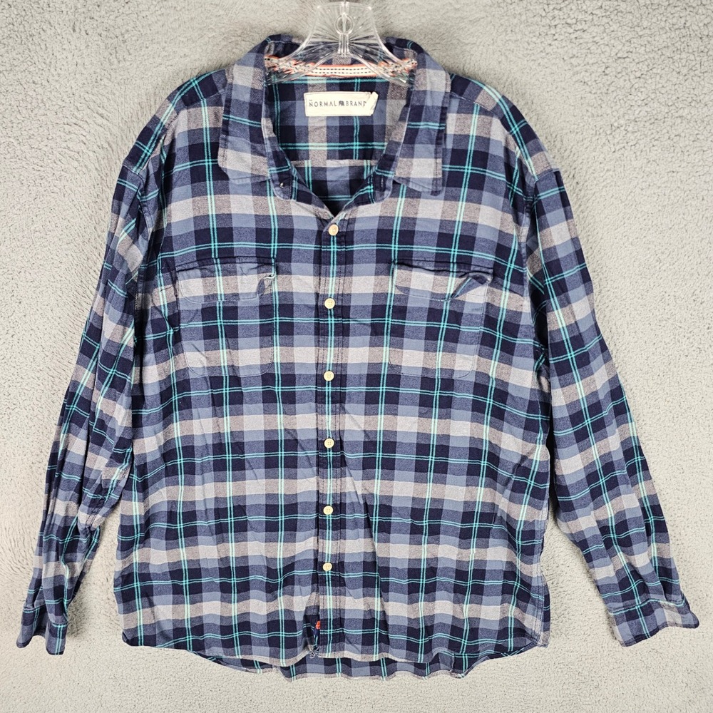 The Normal Brand Shirt Mens XXL Blue Plaid Flannel LS Button Down Pockets